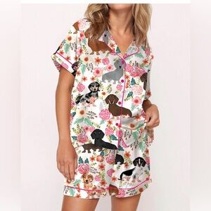Floral Dachshund Pajama Set Size Small